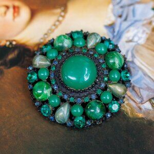 Vintage Flawed Emerald Cabochon Brooch